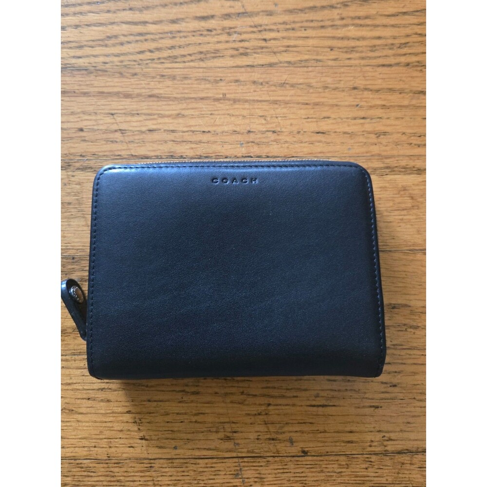 Vintage Coach Black Leather Zip Around Compact Bifold Wallet